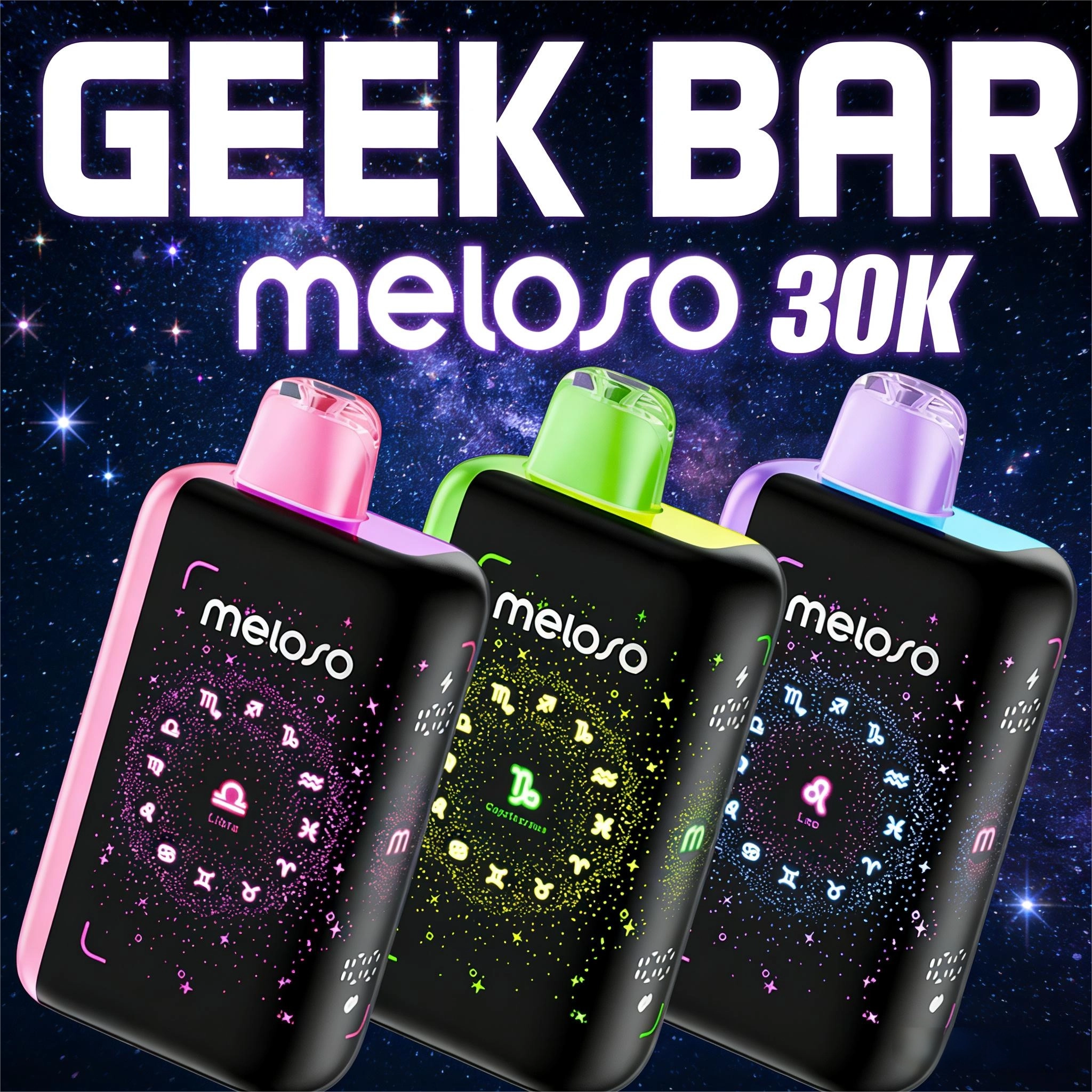 Geek Bar Meloso 30K disposable vape with zodiac display